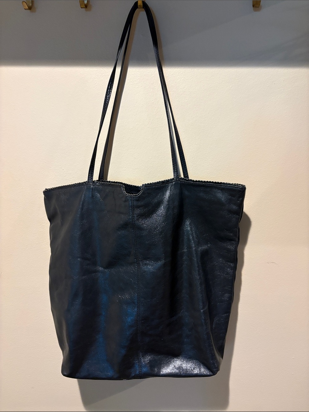 latico Black Leather Tote with Long Shoulder Straps
